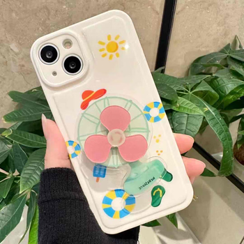 适用苹果12手机壳特别款防摔保护壳 小城夏天 风扇支架【精准孔位】