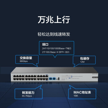 华三（H3C）24口千兆交换机 企业级交换器 网络网络分流器 机架式 24口千兆电+2个万兆上行光口 Mini S1226FX