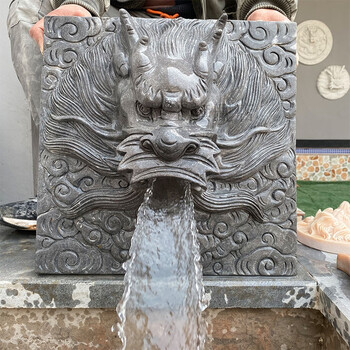 石雕喷水鱼屋顶排水口鱼嘴喷泉墙挂流水摆件鱼池喷水