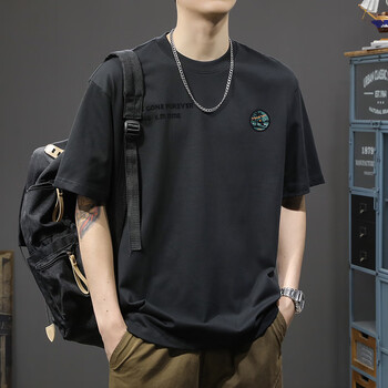 短袖t恤男宽松美式潮牌休闲圆领体恤ins潮流黑色m合适体重100130斤