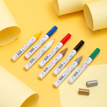 得力（deli）2.0mm轮胎修补油漆笔记号笔马克笔高光笔签字签到手绘涂鸦 清明扫墓石碑碑文笔防水12支 S558 红色