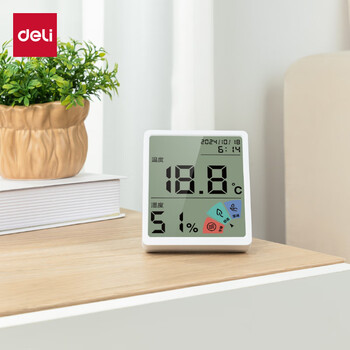 得力（deli）得力(deli)室内电子温湿度计办公家用壁挂桌面儿童房办公儿童老人带时间日历体感LE511