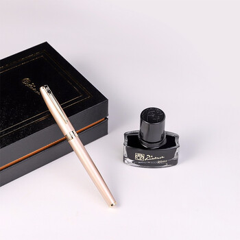 毕加索（pimio）钢笔礼盒 签字笔商务办公送礼男女开学礼物学生书法练字财务特细笔尖0.38mmT717玫瑰金