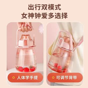 希乐大肚水杯大容量户外运动女儿童学生tritan刻度吸管塑料杯子 灰色