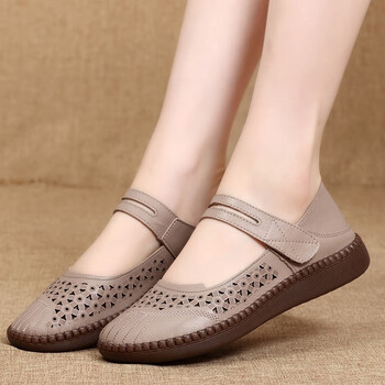 凉鞋>女士洞洞鞋>夏季妈妈平底皮鞋软底防滑超软全牛皮手工真皮洞洞