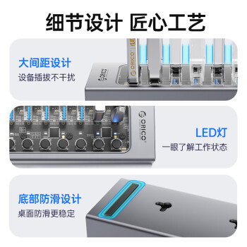 奥睿科(ORICO)USB3.0分线器 7口HUB扩展集线器 高速拓展延长线分控开关 带12V2A电源适配器