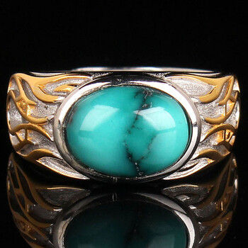 男款原矿高瓷高蓝绿松石网花戒指