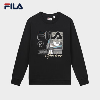 斐乐男子卫衣2023秋季新款针织套头衫宽松休闲印花长袖上衣男 正黑色