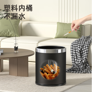 本迪压圈垃圾桶10L大号黑色酒店带内桶双层皮革塑料压圈垃圾桶 本迪压圈垃圾桶10L大号黑色酒店带内桶双层皮革塑料压圈垃圾桶