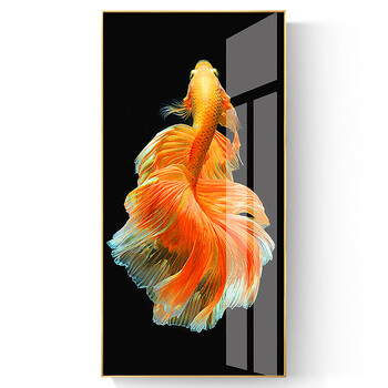 晶瓷画北欧风玄关装饰画金鱼单幅办公室背景餐厅挂画 《跃舞锦鲤》 40