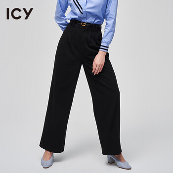 icy秋休闲中腰阔腿长裤女黑s
