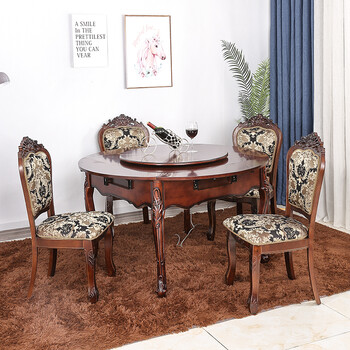 折叠圆四口麻将桌带椅子家用多功能机麻 欧式折叠圆桌柚木色五件套