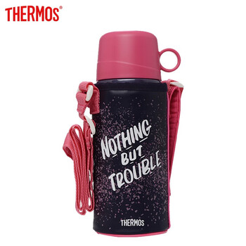 膳魔师THERMOS 儿童保温杯304不锈钢保冷杯吸管直饮两用时尚防烫杯套黑色便携大容量可拆卸600ml