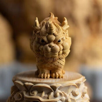 朴珀妮(puboni)小叶黄杨木雕刻文玩随身手把件瑞兽麒麟车载办公桌装饰