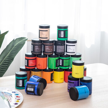 得力（deli）丙烯颜料300ml大容量桔黄墙绘手绘DIY画画丙烯画大桶装大瓶美术绘画色彩73875美育工具