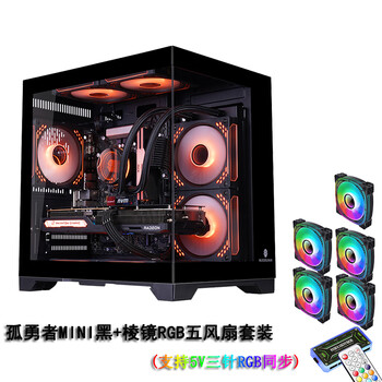 玩嘉孤勇者MINI黑色（旗舰版）+棱镜RGB五风扇套装海景房电脑机箱（上下防尘网/M-ATX主板/240水冷