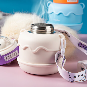 齐心（Comix）儿童保温杯大容量男女学生水杯萌宠大肚杯吸管水壶450ml LC-510白色