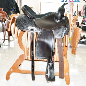 西部鞍马鞍皮鞍马术用品自然旋转马镫全套配件 全皮西部15寸