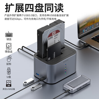 GODO机械硬盘盒子3.5寸硬盘2.5英寸底座sata固态移动双盘位扩展多盘位外接USB3.0读取器台式机笔记本