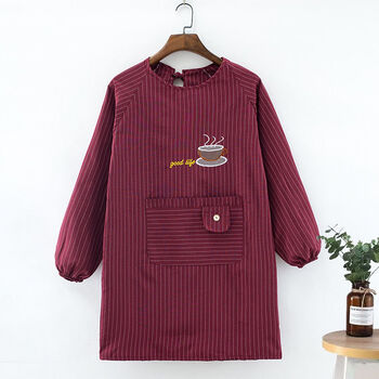 鸥彬新款冬季纯棉罩衣长袖围裙中长款男女成人厨房烧饭工作服时尚 茶