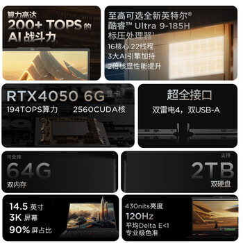 ThinkPadT14p AI PC 酷睿Ultra9 185H 14.5英寸高性能笔记本电脑 64G 2TB 3K RTX4050