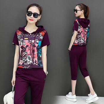 【京东优选】2019夏季新款时尚休闲运动服套装两件套女韩版潮短袖大码