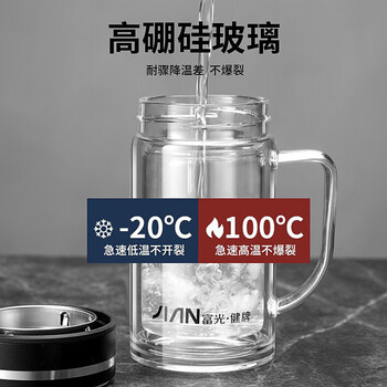 富光（FUGUANG）致享双层玻璃杯茶水分离杯带把手340ml X1924-SH-340B颜色随机