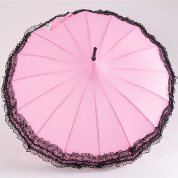 韩版宫廷宝塔伞公主长柄伞小清新弯柄16骨抗风晴雨伞婚庆礼仪伞粉红色