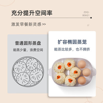 小熊煮蛋器蒸蛋器 单双层定时迷你家用多功能电蒸锅蒸包子机自动断电蒸鸡蛋羹早餐神器 ZDQ-B06G1 蓝色
