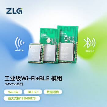 ZLG致远电子 工业级Wi-Fi+BLE模组 wifi6 BLE5.1无线模组 PCB天线 ZM5955P