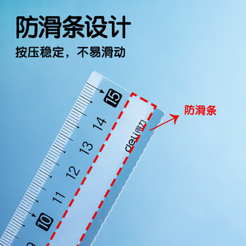得力（deli）15cm透明防滑直尺 尺子小学生防滑条设计易拾取绘图精准高考祝福礼物