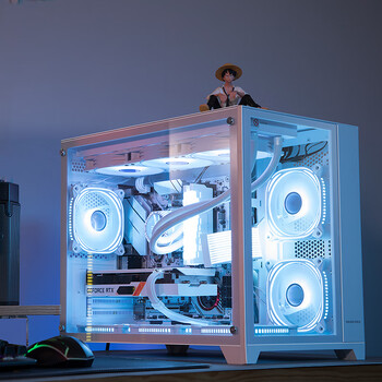 金河田海景房m360机箱 水冷台式电脑主机箱白色 matx主板/双面玻璃/9