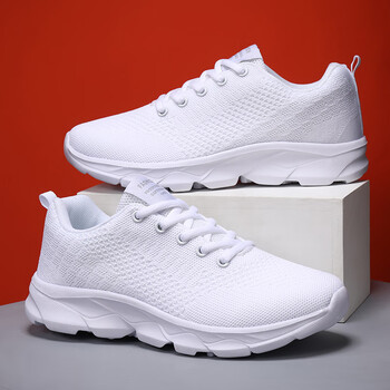 生穿的鞋男孩子运动鞋 军训秋季中学生小白鞋透气减震跑步鞋 纯白色