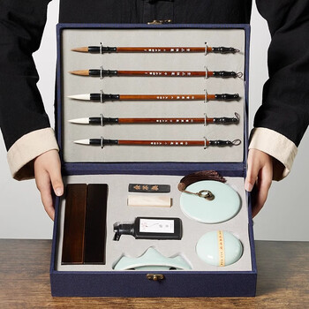 玉水湖毛笔套装高档文房四宝全套送礼笔墨纸砚入门小学生成人书法练字专用礼盒砚台镇尺摆件生日礼物