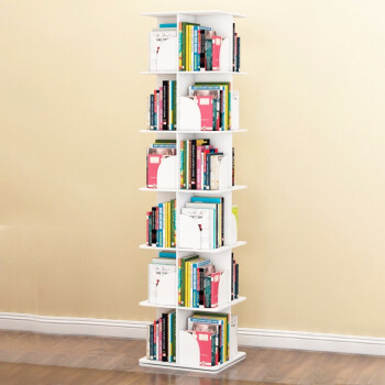 好事达 方形旋转书架 落地360度简易书柜创意学生书架储物收纳架置物架 大号六层 白色HYXS6