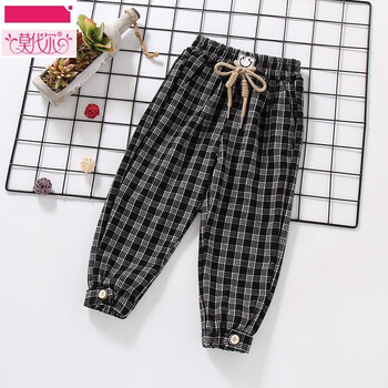莫代尔女童休闲格子裤童装春秋17岁男女宝运动灯笼裤冬5儿童裤子哈伦