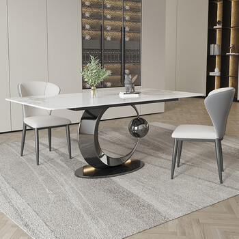 彼艾意式极简岩板餐桌潘多拉长方形家用餐桌椅组合1.3米【一桌四椅】