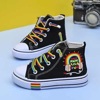 钟阿四儿童鞋子女童帆布鞋春秋季新款透气男童鞋小学生高帮百搭板鞋