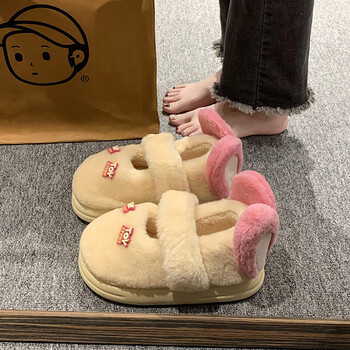 啡过拖鞋女外穿网红毛毛全包跟包头青少女孩初中生高中生冬季保暖棉鞋