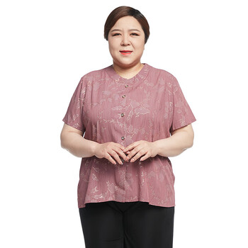吻艺秀肥胖女装加大码老年人胖老太太夏装胖妈妈圆领短袖衬衫薄200斤