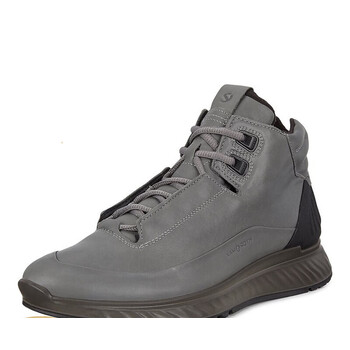 ecco爱步男鞋秋冬户外保暖高帮鞋带绒运动鞋牦牛皮透气835344 灰色