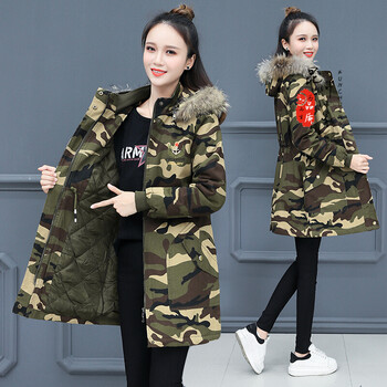 冬季加厚中长款迷彩服女大衣防寒军大衣休闲显瘦韩版棉服加厚外套潮