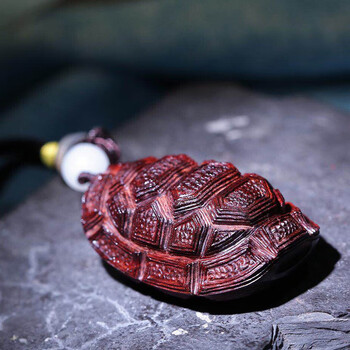 贵鸿 印度小叶紫檀 富甲一方 复古国风手工雕刻龟甲手把件 文玩吊坠