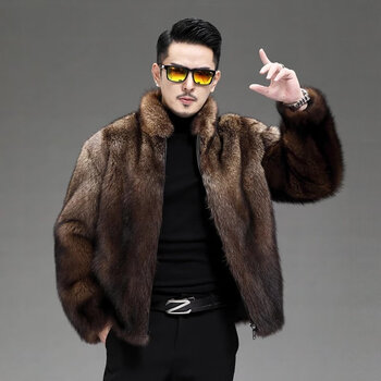 2022时尚北美进口渔貂大衣男士整貂皮草外套新貂皮大衣男水貂潮款