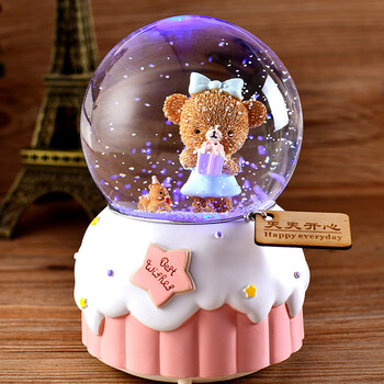 自动飘雪水晶球音乐盒八音盒雪花儿童送闺蜜生日礼物女生女孩公主黑色