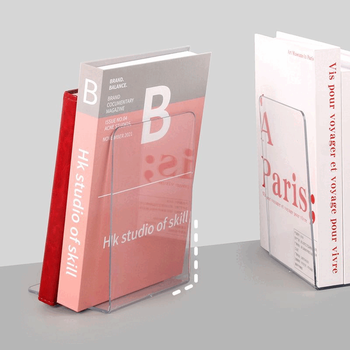 递乐L型PET平板书立书架收纳固定书本简易桌面书架放书隔板置物架办公用品2片装加厚简约款2502A透明灰