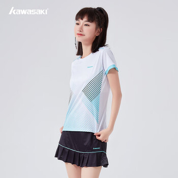 川崎（KAWASAKI）羽毛球服套装女款运动速干短袖T恤训练队服A2806 白黑 2XL