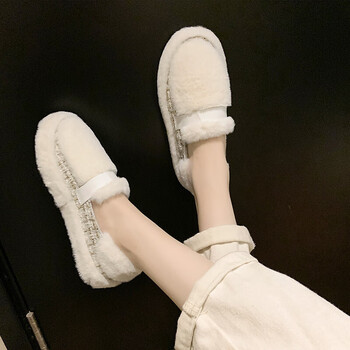 冬季女生不累脚加绒毛毛豆豆鞋懒人久站工作上班鞋女外穿秋季一脚蹬女