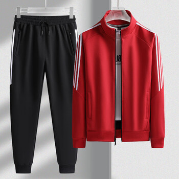 鸿星尔克满分运动套装男春秋季开衫男女款运动服立领跑步卫衣红色l