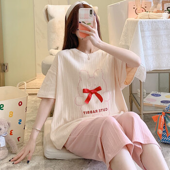 美铂娜女式睡衣夏款棉质少女生短袖居家服夏天薄款初高中学生家居服